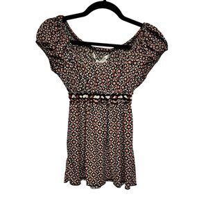 2/$20   Max Studio Women's XS Geometric Print Short Sleeve Y2K Top